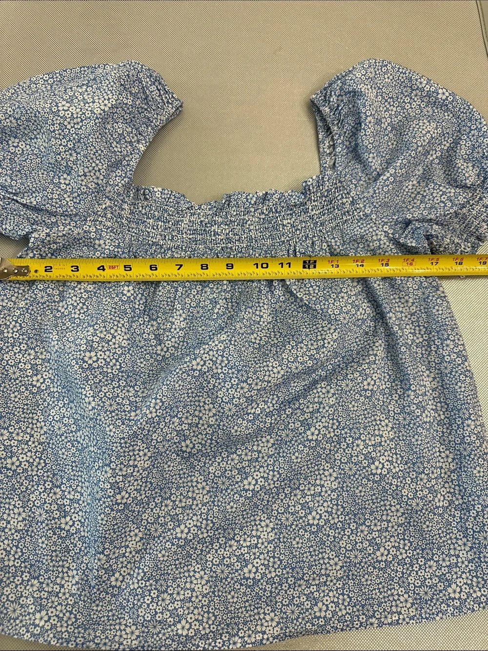 J. Crew Light Blue Floral Puff Sleeve Blouse